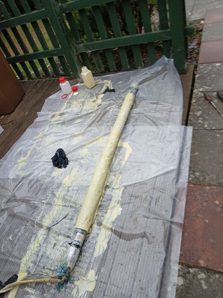 Resin pipe liner prepared on site ready for non-dig drain lining installation